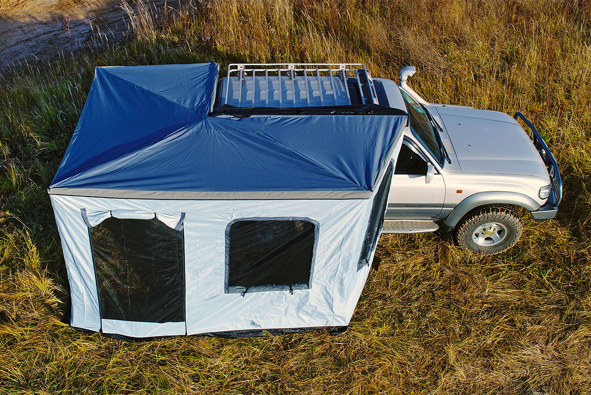 Стенки к автомобильной веерной маркизе (тамбур) РИФ 2.3х2 м, с полом (правые)