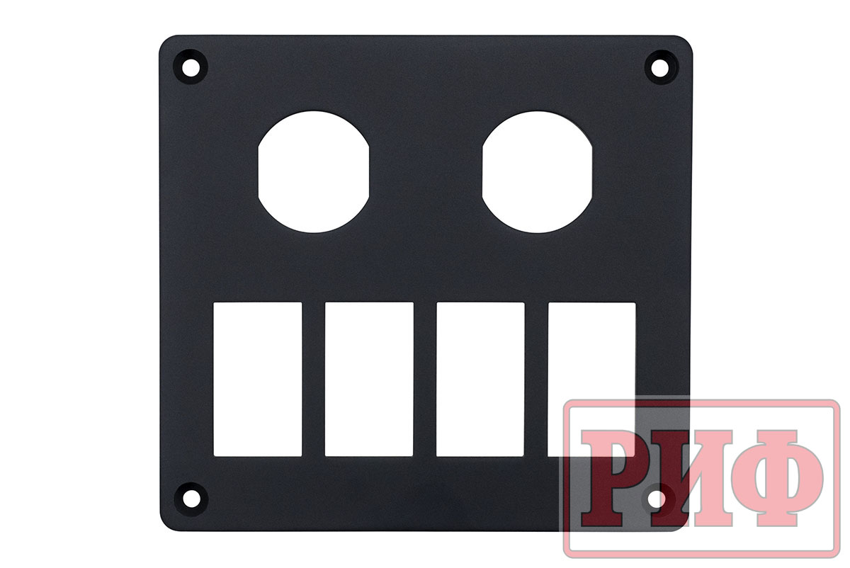 Панель переключателей монтажная два отверстия приборов, четыре отверстия переключателей, 129х120х3 mm Панель переключателей монтажная два отверстия приборов, четыре отверстия переключателей, 129х120х3 mm