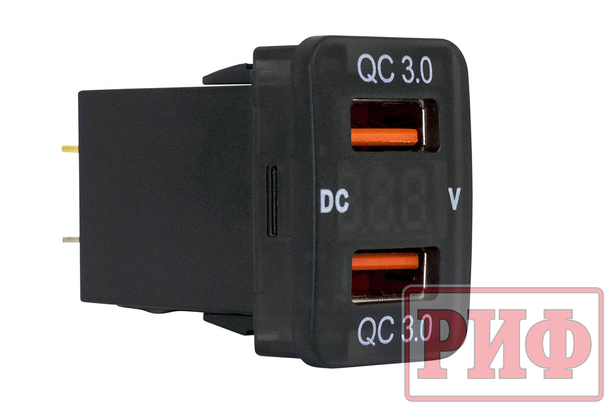 Розетка USB 2 QC 3.0 с вольтметром для Toyota 32x20 Розетка USB 2 QC 3.0 с вольтметром для Toyota 32x20