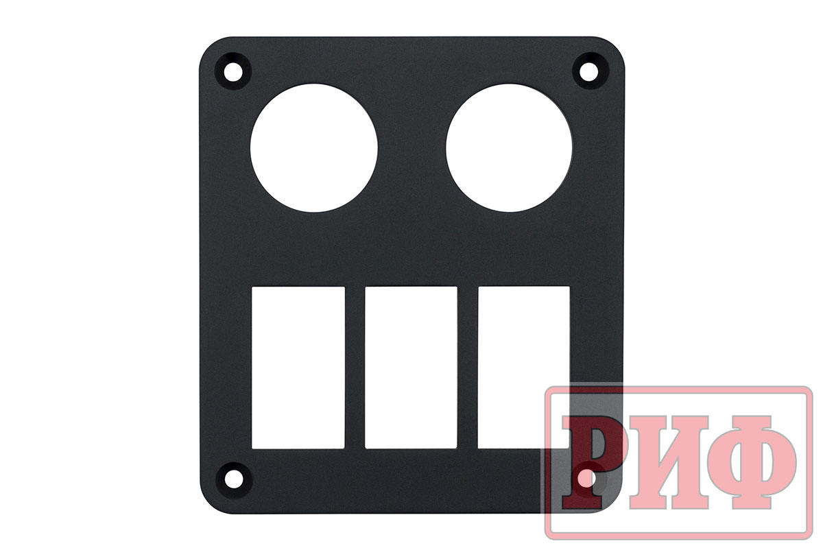 Панель переключателей монтажная два отверстия приборов, три отверстия переключателей, 98х110х3 мм Панель переключателей монтажная два отверстия приборов, три отверстия переключателей, 98х110х3 мм