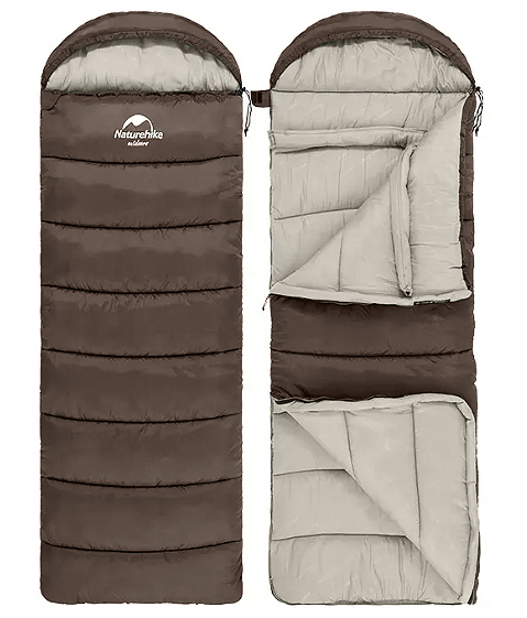3.Мешок спальный Naturehike U250S, (190х30)х75 см, (правый) (ТК: 0°C), коричневый