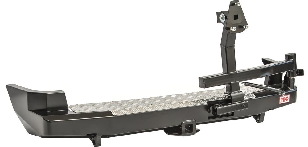 Бампер РИФ силовой задний Chevrolet Niva с квадратом под фаркоп, калиткой, подсветкой номера Бампер РИФ силовой задний Chevrolet Niva с квадратом под фаркоп, калиткой, подсветкой номера