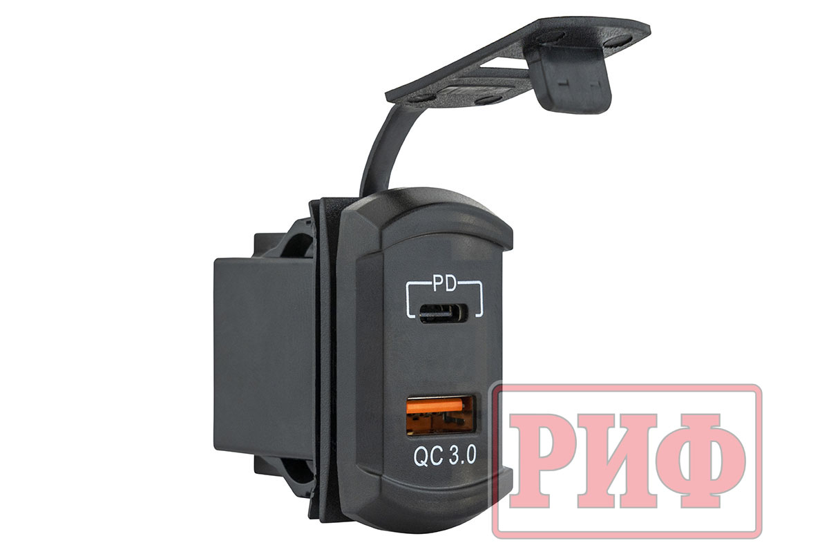 Розетка USB Type PD, QC 3.0 с вольтметром, синяя подсветка Розетка USB Type PD, QC 3.0 с вольтметром, синяя подсветка