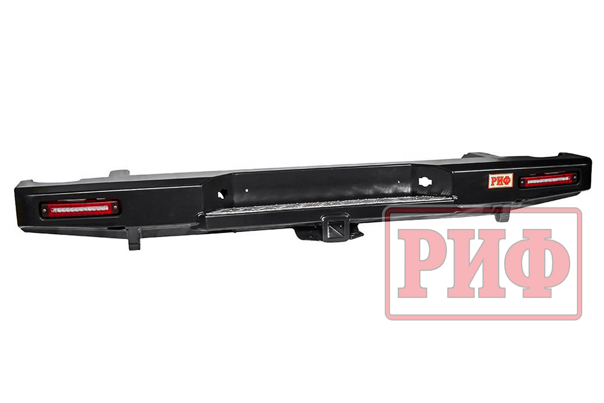 Бампер РИФ силовой задний Nissan Navara D40 (2005-2014) с квадратом под фаркоп и фонарями