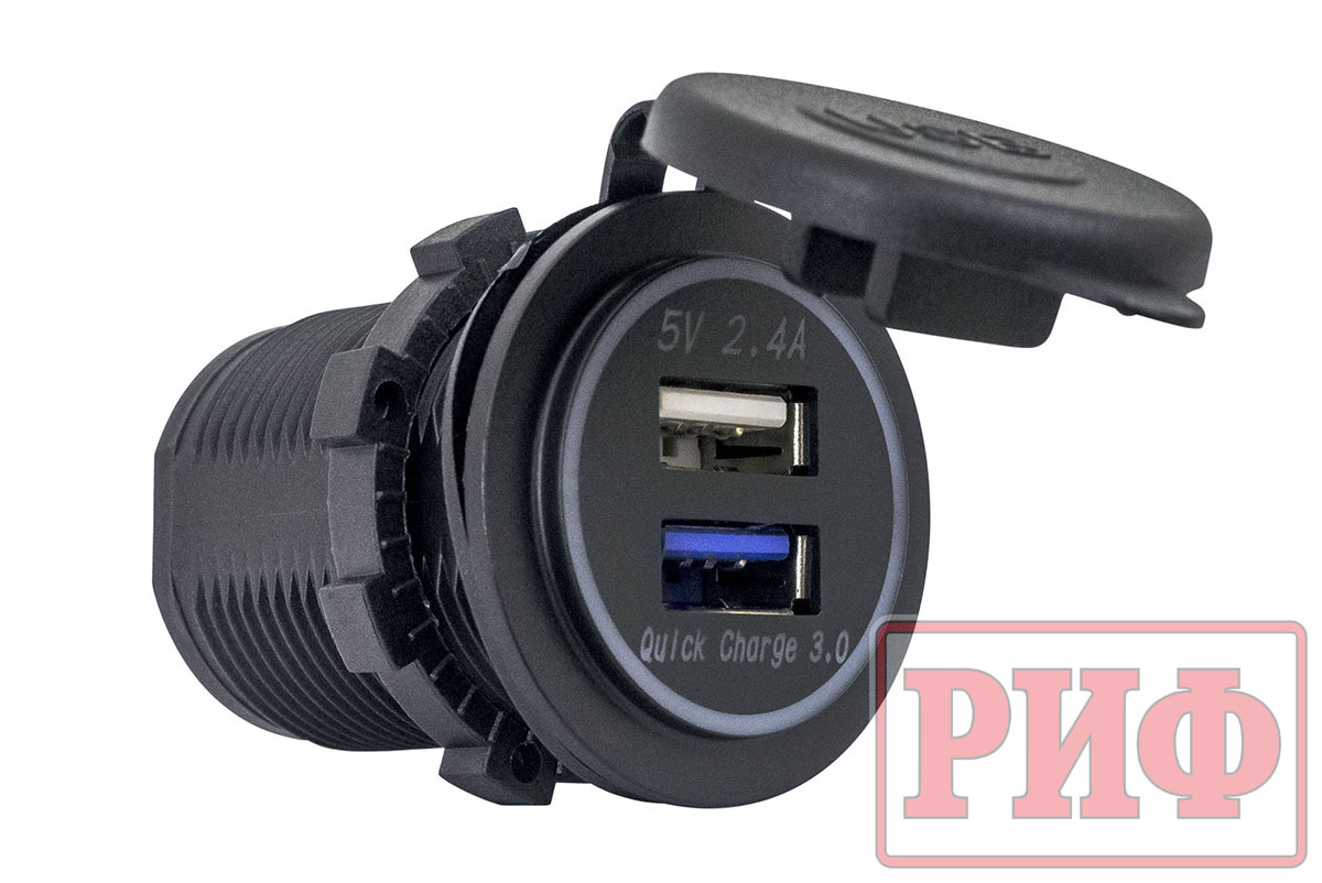 Розетка USB 2.4А, QC 3.0 34x37х54