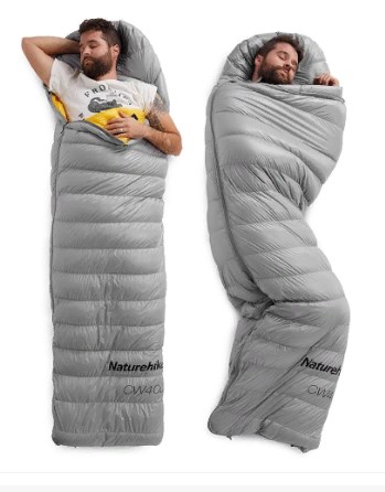 1.Мешок спальный Naturehike CW400 L , 220х85 см, (правый) (ТК: +10°C), серый