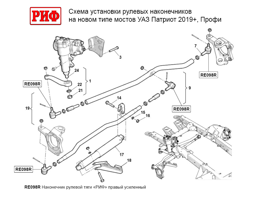 Наконечник рулевой тяги РИФ правый усиленный УАЗ 469-3414056