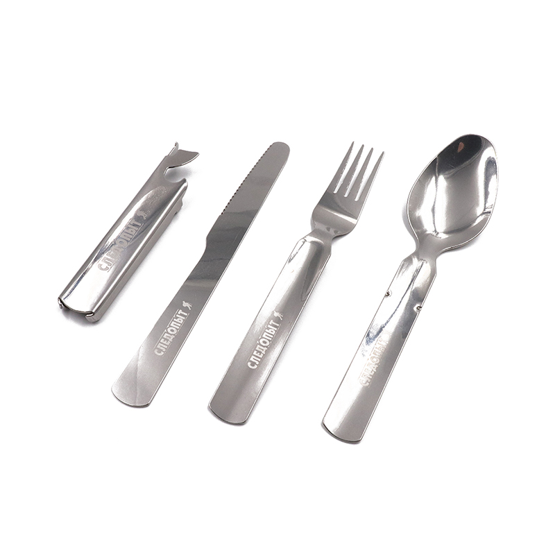 Набор столовых приборов "СЛЕДОПЫТ", нержавеющая сталь (ложка, вилка, нож, открывашка) Набор столовых приборов "СЛЕДОПЫТ", нержавеющая сталь (ложка, вилка, нож, открывашка)