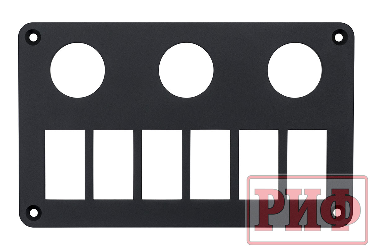 Панель переключателей монтажная три отверстия приборов, шесть отверстий переключателей, 180х120х3 mm Панель переключателей монтажная три отверстия приборов, шесть отверстий переключателей, 180х120х3 mm