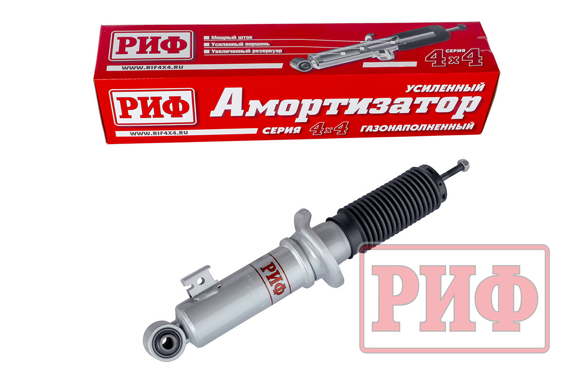 Амортизатор усиленный РИФ передний газовый Mitsubishi L200 2005+, Pajero Sport II, III 2009+ штатный и лифт 0-40 мм