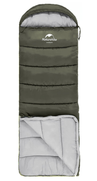 1.Мешок спальный Naturehike U250, (190х30)х75 см, (правый) (ТК: +6°C), темно-зеленый
