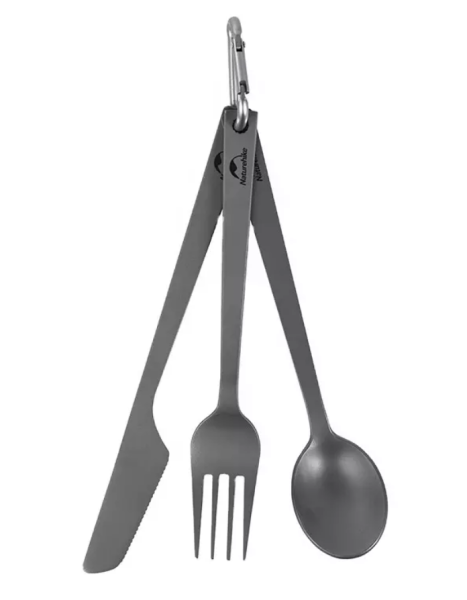 Набор столовых приборов Naturehike (нож, вилка, ложка), титан, в чехле