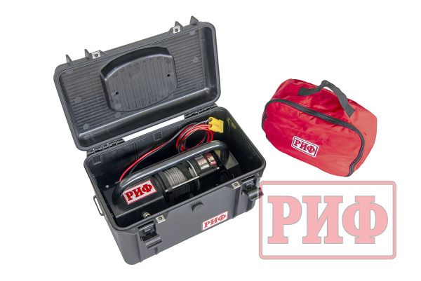 Лебёдка переносная РИФ 3500ASR c малой площадкой и проводами, синтетический трос (в защитном кейсе)