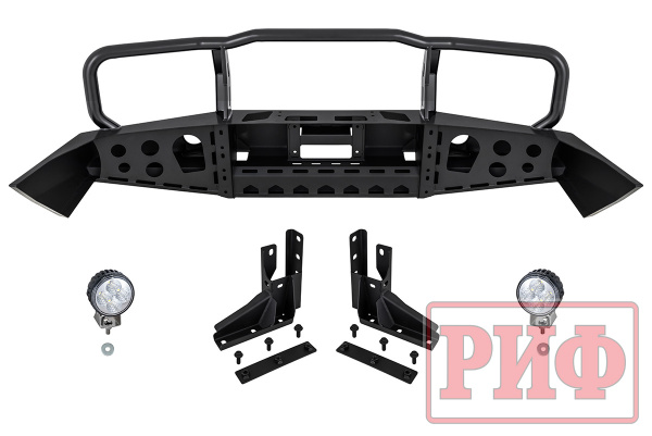 Бампер РИФ силовой передний Toyota Land Cruiser 105 с доп. фарами и защитной дугой