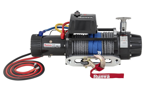 Лебёдка автомобильная электрическая высокоскоростная 12V Runva EWB9500-Q-SRMAC 4350 кг, влагозащищенная, комбинированный роспуск, синтетический трос