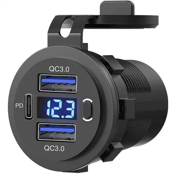 Розетка USB  QC 3.0х2, PD с вольтметром и выключателем