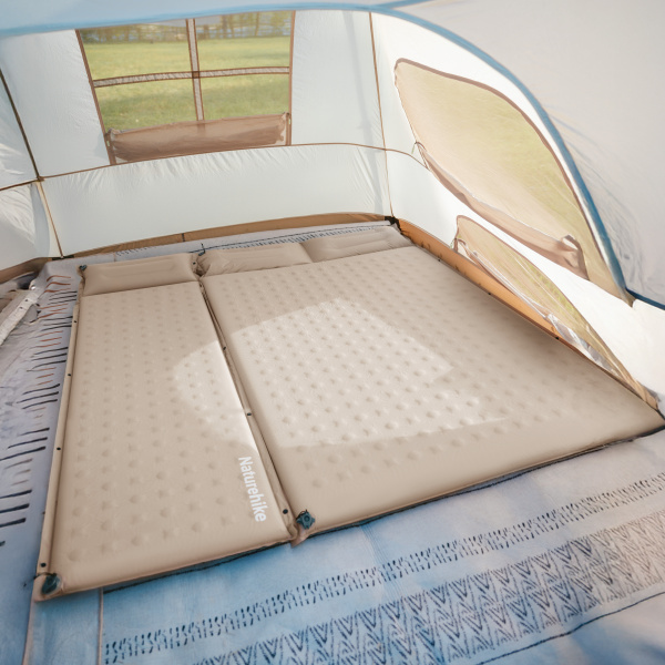 1 Коврик самонадувающийся Naturehike двойной 200х130х6 см, с подушками, бежевый