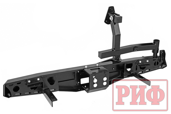 Бампер РИФ силовой задний УАЗ Хантер с площадкой под лебедку, калиткой, фонарями, подсветкой номера, лифт 65 мм