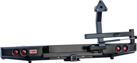 Бампер РИФ задний Nissan NP300 с фаркопом, калиткой и фонарями (короткий кузов)