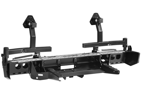 Бампер РИФ задний ГАЗ Соболь с площ. под лебёдку, квад. под фаркоп, фонарями и 2-я калитк. стандарт Бампер РИФ задний ГАЗ Соболь с площ. под лебёдку, квад. под фаркоп, фонарями и 2-я калитк. стандарт