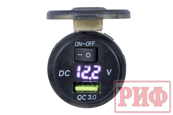 Розетка USB QC 3.0 с вольтметром,  34x37х54 Розетка USB QC 3.0 с вольтметром,  34x37х54