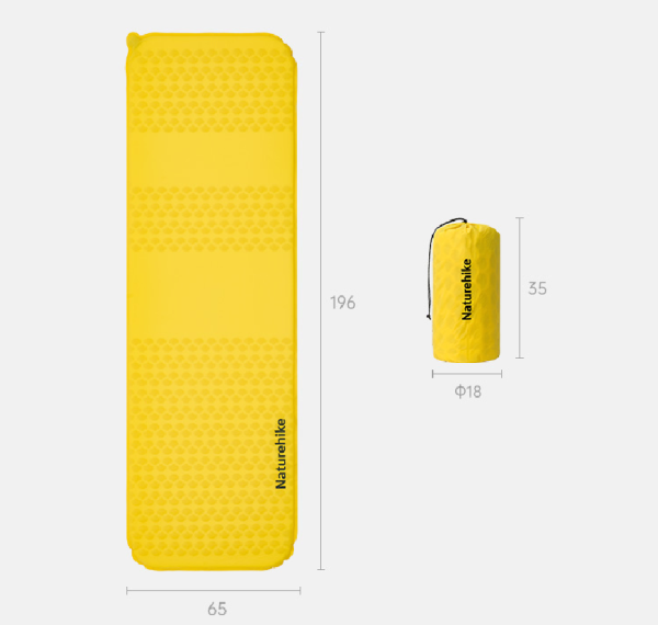 Коврик самонадувающийся Naturehike 196х65х3,5 см, желтый