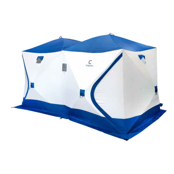Палатка зимняя куб СЛЕДОПЫТ, 3,8х1,9 м, 2-комнатная, 3 слоя , синий/белый Палатка зимняя куб СЛЕДОПЫТ, 3,8х1,9 м, 2-комнатная, 3 слоя , синий/белый