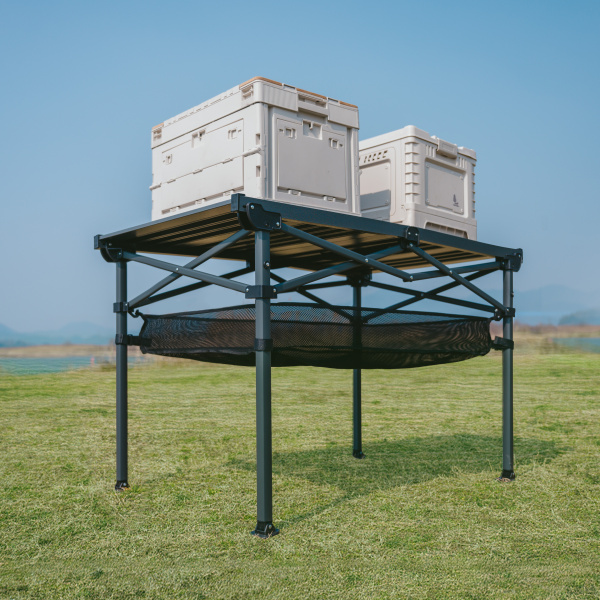 4 Стол туристический Naturehike Simple star H01 складной, 120х70х73 см, с сетчатой полкой, черный