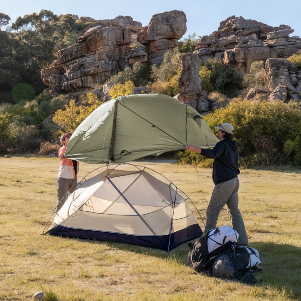 Палатка Naturehike Mongar PRO 2-местная, алюминиевый каркас, олива (зеленая)