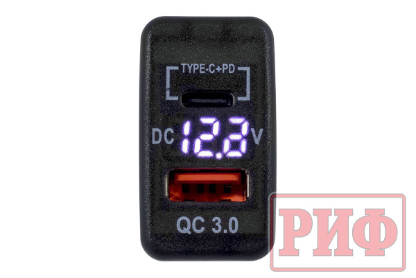 Розетка USB Type C, QC 3.0 с вольтметром для Toyota 40x20 Розетка USB Type C, QC 3.0 с вольтметром для Toyota 40x20