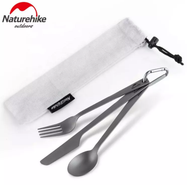 2 Набор столовых приборов Naturehike (нож, вилка, ложка), титан, в чехле 2 Набор столовых приборов Naturehike (нож, вилка, ложка), титан, в чехле