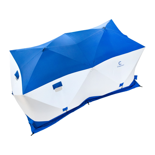 Палатка зимняя куб СЛЕДОПЫТ, 3,8х1,9 м, 2-комнатная, 3 слоя , синий/белый