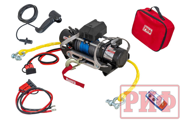 Лебёдка переносная РИФ 9000S c квадратом для фаркопа, синт. трос (облегченная)