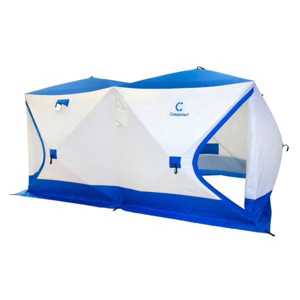 1 Палатка зимняя куб СЛЕДОПЫТ, 3,8х1,9 м, 2-комнатная, 3 слоя , синий/белый 1 Палатка зимняя куб СЛЕДОПЫТ, 3,8х1,9 м, 2-комнатная, 3 слоя , синий/белый