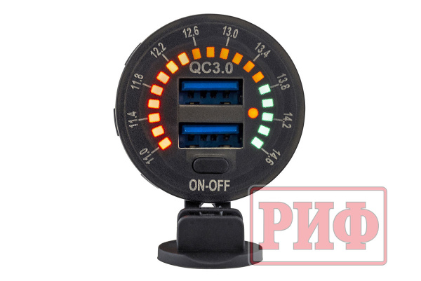 Розетка USB 2 QC 3.0 с вольтметром Розетка USB 2 QC 3.0 с вольтметром
