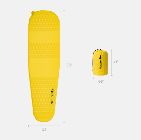 Коврик самонадувающийся Naturehike 183х53х3,5 см, овальный, желтый