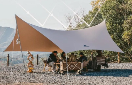 Тент кемпинговый Naturehike Lianyun, алюминиевый каркас, золотистый 690х480 см