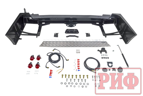 Бампер РИФ силовой задний Toyota Land Cruiser 100 с квадратом под фаркоп, калиткой и фонарями Бампер РИФ силовой задний Toyota Land Cruiser 100 с квадратом под фаркоп, калиткой и фонарями