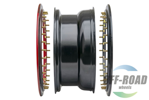 Диск усиленный стальной черный 6x139,7 8xR16 d110 ET-19 с двойным бедлоком (красный)