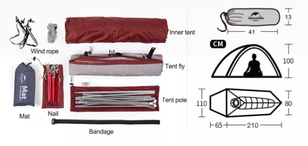 1 Палатка Naturehike Cloud Up-1-местная, алюминиевый каркас, сверхлегкая, зеленый