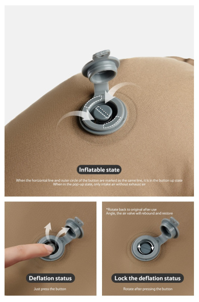 Подушка туристическая надувная Naturehike 42х32х11 см, бежевая