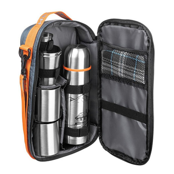 Набор для пикника HELIOS Prival на 2 персоны с термосом+2 термокружки, серый