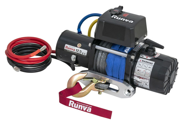 Лебёдка электрическая 12V Runva 12500 lbs 5670 кг короткий барабан (синтетический трос) Лебёдка электрическая 12V Runva 12500 lbs 5670 кг короткий барабан (синтетический трос)