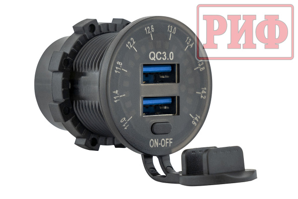 Розетка USB 2 QC 3.0 с вольтметром Розетка USB 2 QC 3.0 с вольтметром