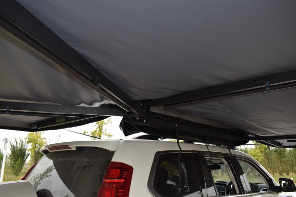 Маркиза автомобильная РИФ веерная, безопорная 2,3х2 м (правая), увеличенная, серая