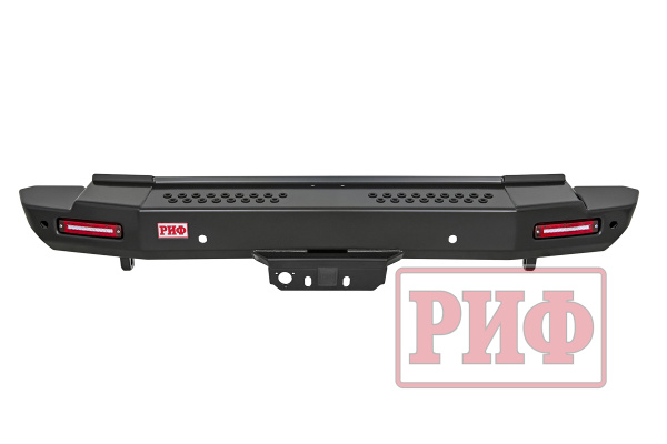 Бампер РИФ силовой задний Toyota Land Cruiser 200 2007-2012 с квадратом под фаркоп и фонарями, стандарт
