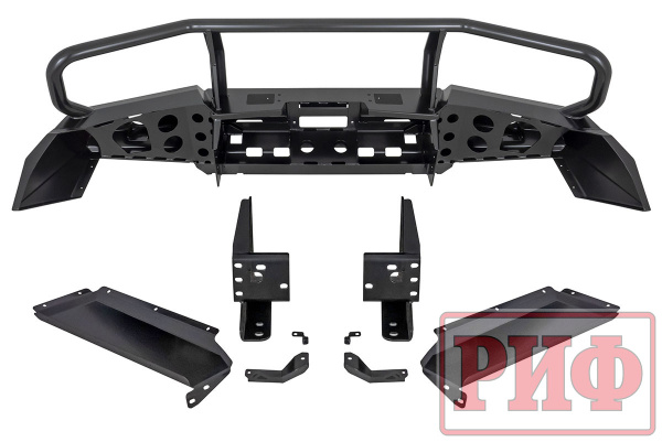 Бампер РИФ силовой передний TLC 200 2007-2015 c доп. фарами, защитной дугой и защитой бачка омыв. Бампер РИФ силовой передний TLC 200 2007-2015 c доп. фарами, защитной дугой и защитой бачка омыв.