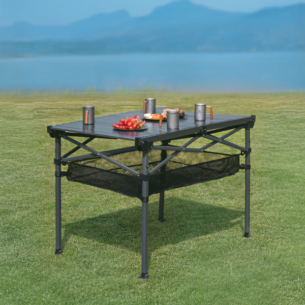 2 Стол туристический Naturehike Simple star H01 складной, 120х70х73 см, с сетчатой полкой, черный