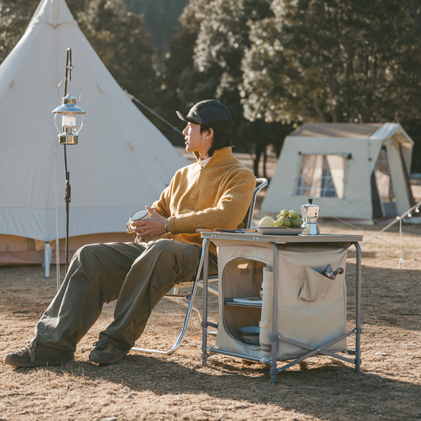 Стол туристический Naturehike MINI, 48х48х54 см, складной, с отделением для посуды, бежевый