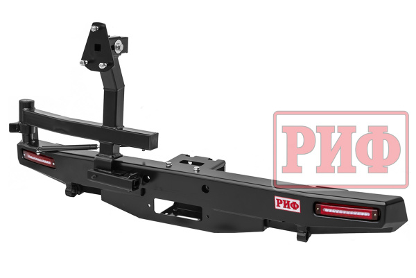 Бампер РИФ силовой задний УАЗ Хантер с площадкой под лебедку, калиткой, фонарями, подсветкой номера, лифт 65 мм